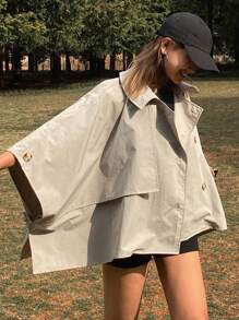 Livesso Chaqueta suelta de unicolor con cuello para mujer, para uso casual al aire libre en primavera/verano