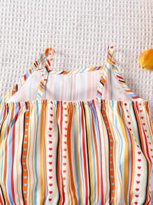 Young Girl Vacation Casual Stripe Camisole And Shorts 2 Pieces Set