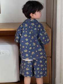 DAZY Young Boy Denim Outfit Floral - Medium Wash - View 2