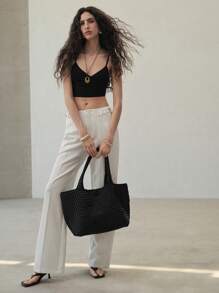 MOTF PREMIUM STRIPED PRESS CREASE FLARE LEG SUIT PANTS - Black and White - View 6