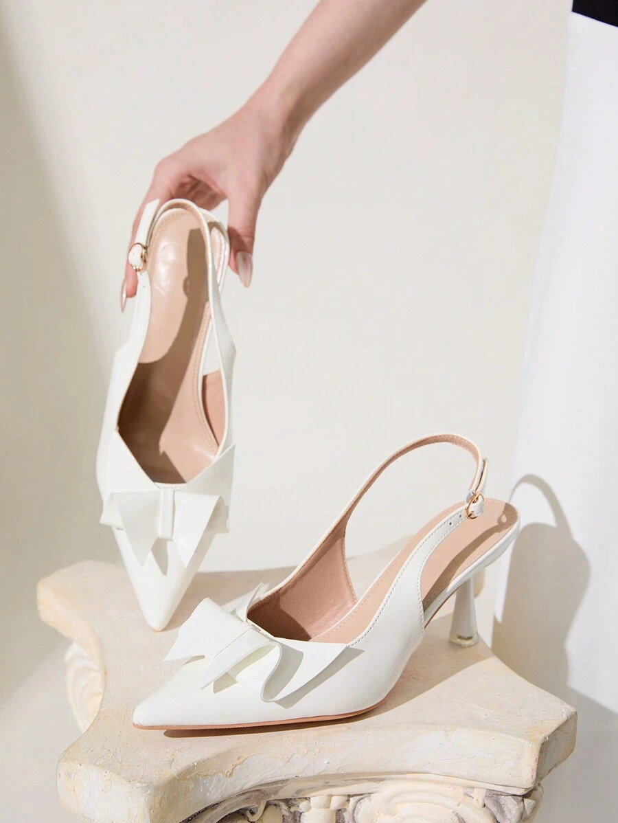 CUCCOO CHICEST Élégants talons hauts à bout pointu avec nœud papillon, élégantes et classiques mules à bouts pointus enrobé blanc brillant, pour femmes. Convient pour les rendez-vous, le thé de l'après-midi, les fêtes romantiques, la Saint-Valentin, les trajets et les tenues de soirée formelles