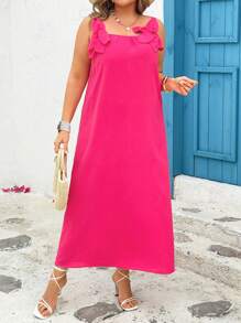 Flirla Plus Size Women Floral Decor Mid-Length Dress