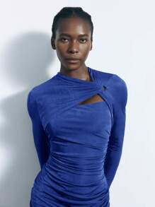 Maija Women's Solid Color Long Sleeve Twist Detail Fitted Short Dress,Summer Dresses For Women, Country Concert Outfit,European Summer - Royal Blue - View 4