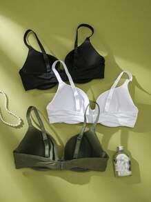 3pcs Plus Size Seamless Non-Trace Lightly Lined Wireless Comfort Bras