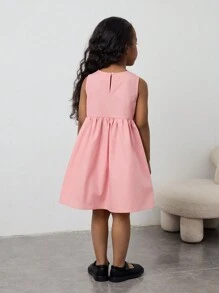 Maija Kids Maija Kids Váy không tay đơn giản màu hồng trơn tương phản thiết kế xếp nếp màu đen cho bé gái mùa xuân/hè thoải mái, đa năng cho ngày lễ, trở lại trường, ngày lễ tình nhân - Hồng - Xem 2