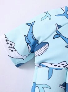 SHEIN 1pc Young Boy Cartoon Dinosaur Pattern Padded One-Piece Swimsuit, Cute Casual Holiday Wear, Suitable For Beach Or Pool, Spring/Summer - Blue - View 6