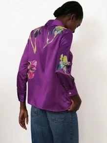 Aveloria Modichic 花卉印花前扣衬衫，女士优雅纽扣长袖衬衫领常规版型常规多色常规袖衬衫女士衬衫，春季/秋季，职业/商务装/工作服 - 彩色 - 查看 2