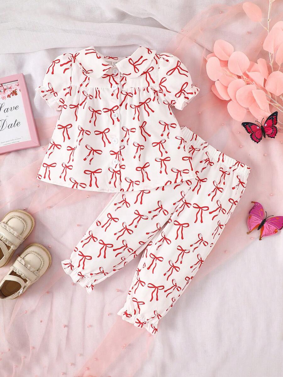 2 Packs Baby Girls Cute Butterfly Print Casual Shirt + Pants Set
