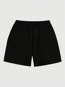 ROMWE MEN Street Life Quần short cạp chun rút dây họa tiết ngôi sao dành cho nam, thích hợp mặc hàng ngày, mùa xuân/hè - màu đen - Xem 2