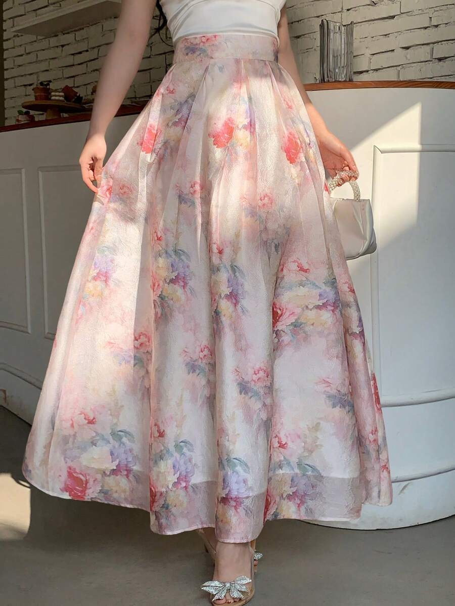 DAZY Women's Textured Floral Printed Skirt, Suitable For Spring/Summer Dates Vacation Outfits Women Easter - Pink - View 1