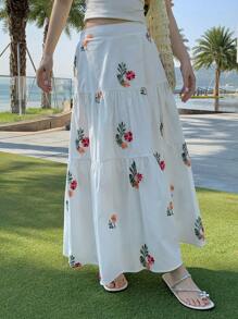 DAZY Chân váy nữ kiểu dáng thường ngày thêu hoa, thích hợp cho kỳ nghỉ hè và lễ Phục sinh. - trắng - Xem 1