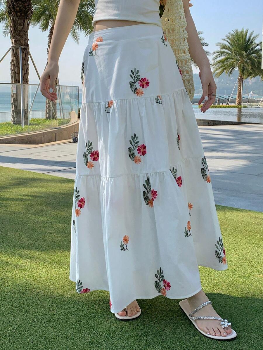 DAZY Chân váy nữ kiểu dáng thường ngày thêu hoa, thích hợp cho kỳ nghỉ hè và lễ Phục sinh. - trắng - Xem 1