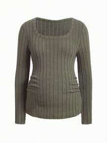 SHEIN 3 piezas Camiseta de punto acanalado de cuello redondo para maternidad de manga larga - Multicolor - Ver 10