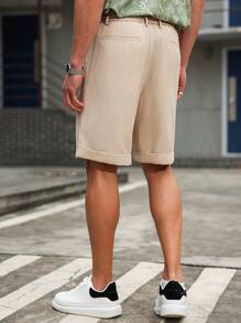 Manfinity Homme Men's Hidden Flower Stripe Slip-On Waist Tie Loose Casual Shorts - White - View 6