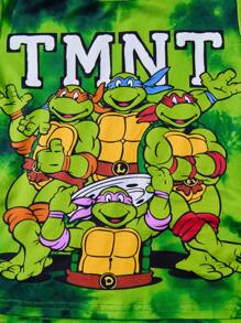 TEENAGE MUTANT NINJA TURTLES | SHEIN 2pcs/Set Young Boy Cartoon Tie-Dye T-Shirt And Blue Cartoon Turtle Printed T-Shirt, Casual Suitable For All Seasons - Multicolor - View 5