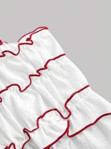 SHEIN MOD 红白可爱夏季背心撞色边饰女士夏季吊带背心、挤奶女工风格、舒适背心 - 紅色 - 查看 4