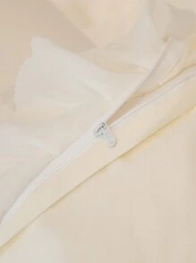 优雅简约纯色刺绣贴花床上用品套装，秋季装饰，秋季装饰，房间装饰 - 米色 - 查看 5