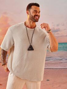 EASEVO 大码男士宽松休闲针织圆领短袖T恤，夏季 - 彩色 - 查看 4