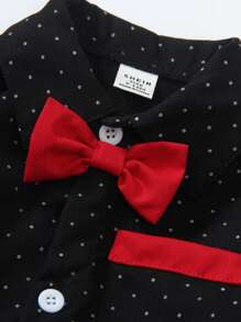SHEIN 2 件套男婴波尔卡圆点长袖领结衬衫和工装裤，绅士装适合休闲装、派对、万圣节、圣诞节、生日 - 彩色 - 查看 5