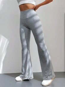 SHEIN Tall Women's Solid Color Wide Waist Flare Casual Versatile Pants - Grey - View 1