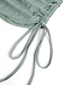 INAWLY Women's Casual Jacquard Fabric V-Neck Drawstring Loose Sweatshirt Pullover Fall - Green - View 8