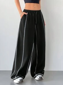 SHEIN Leap Crew Tween Girl Casual Wide Leg Pants - Black and White - View 3