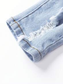 Young Girl' All-Match Distressed Washed Denim Skinny Jeans - Light Wash - View 6