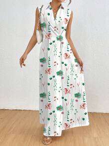 SHEIN Clasi 女士休闲无袖花卉印花夏季连衣裙长款女装，适合春季 - 彩色 - 查看 5