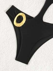 Swim SXY Women's Metallic Accent Asymmetrical Hollow Back One-Piece Swimsuit, Sexy Beachwear For Women, Spring/Summer - Black - View 6