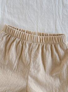 Vintaside Kids 2pcs Baby Boy Colorblock Round Neck Short Sleeve Top And Shorts Set, For Daily Wear - Apricot - View 9