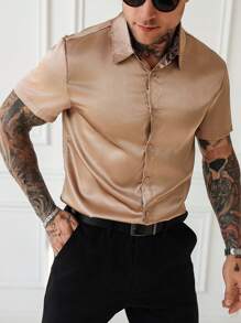 Manfinity Mode Camisa casual de manga corta de unicolor para hombre