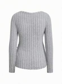 SHEIN 3 piezas Camiseta de punto acanalado de cuello redondo para maternidad de manga larga - Multicolor - Ver 16