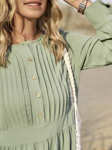 LanaWest 女士纯色前扣长袖褶饰休闲短裙