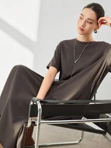 Dazy-Less Patchwork Straight Midi Dress Old Money Style Business Casual Women - Dark Grey - View 2