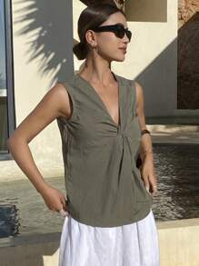 DAZY V-Neck Sleeveless Fitted Women Tank Top Going Out Tops - White - View 4