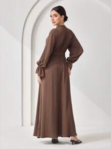 Veilorie 朴素休闲纯色褶皱连衣裙 - 棕色 - 查看 2