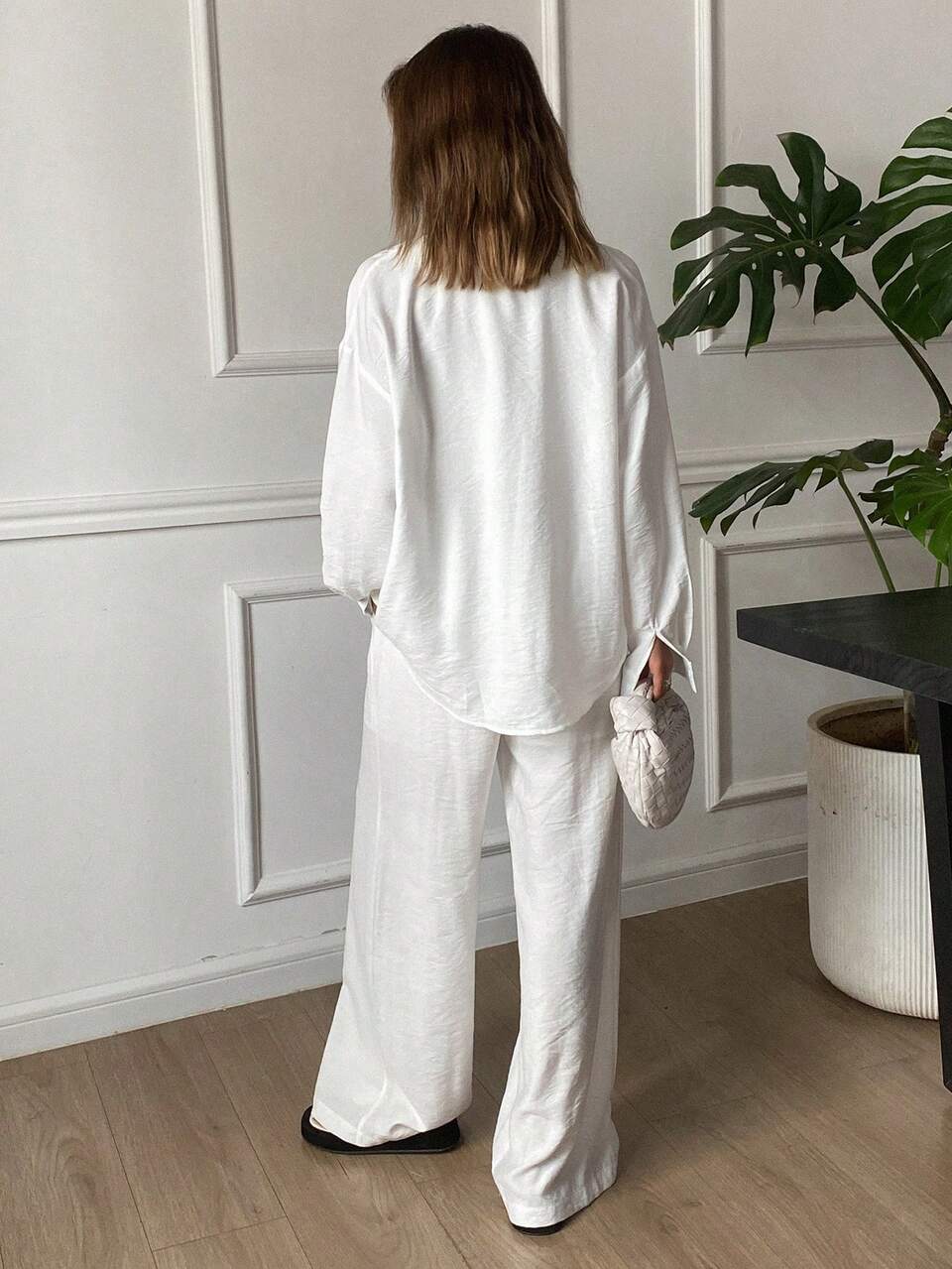 Vintage Style Casual Summer 2 Pieces Set, Loose Fit Long Sleeve Shirt And Wide Leg Pants For Women,Fall Clothes Lounge Sets For Women