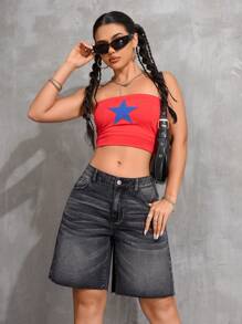 SHEIN EZwear Short en jean délavé et ample pour femmes