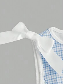 SHEIN Wildeya Langes Kleid für Teenager Mädchen in Blau & Weiß mit Taillenraffung und Schleife an der Schulter, aus dehnbarem gestricktem Gewebe, im vintage, süßen Stil, geeignet für Partys und Treffen