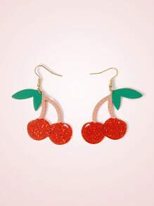 SHEIN MOD Aretes de cereza de acrílico lindos y divertidos, aretes de moda minimalistas casuales, para el Día de San Valentín/uso diario, mamá, madre, Día de la Madre, regalo