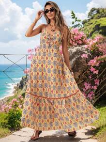 SHEIN VCAY Váy chữ A không tay họa tiết hoa mùa hè cho nữ, tối giản và thời trang để mặc hàng ngày - Nhiều màu - Xem 1