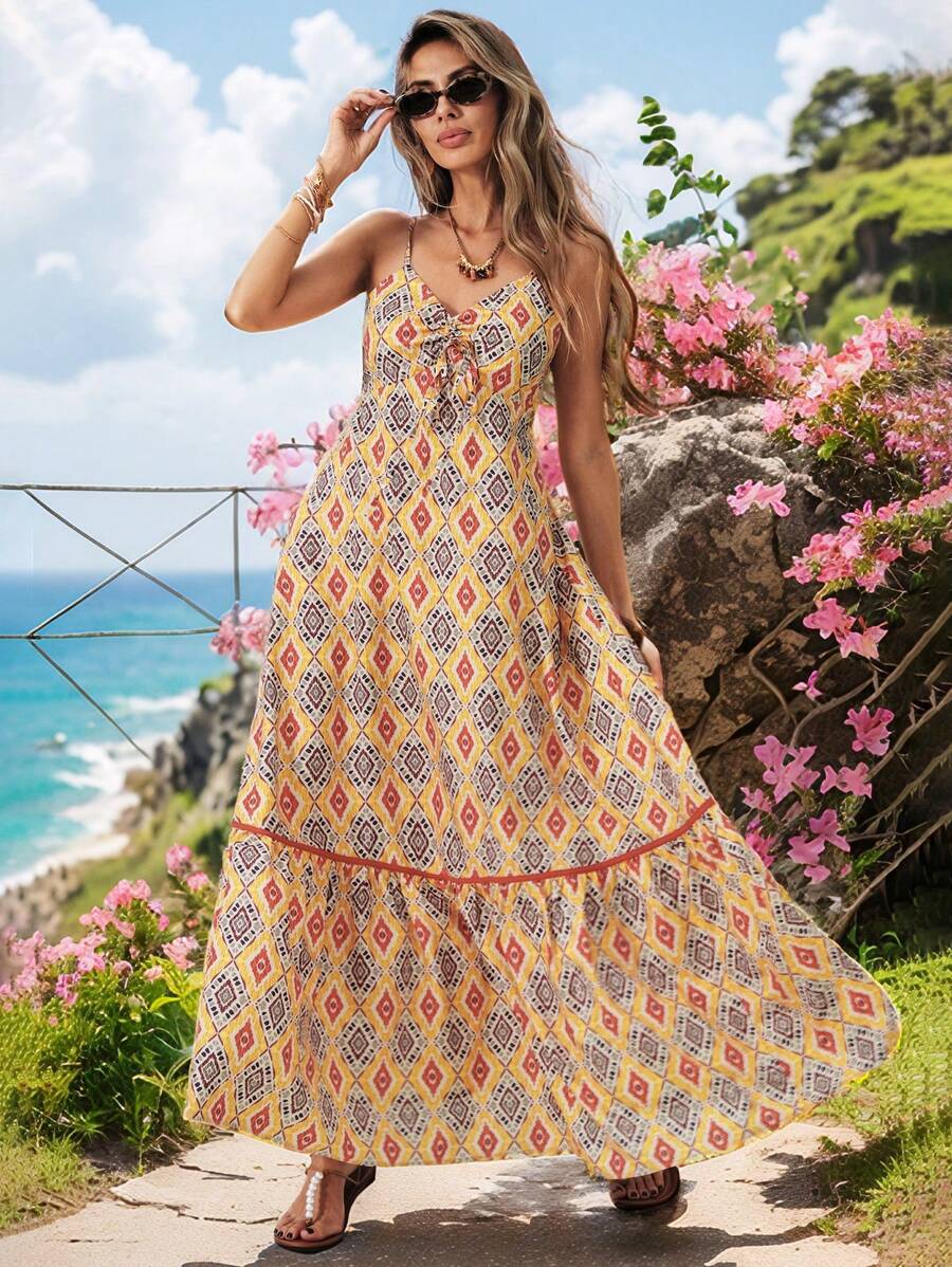 SHEIN VCAY Váy chữ A không tay họa tiết hoa mùa hè cho nữ, tối giản và thời trang để mặc hàng ngày - Nhiều màu - Xem 1