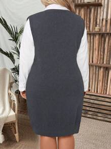 SHEIN LUNE Plus Size Casual Solid Diepe V-hals Mouwloze Trui Jurk