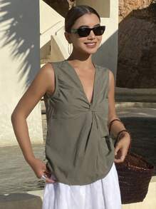 DAZY V-Neck Sleeveless Fitted Women Tank Top Going Out Tops - White - View 3