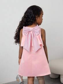 Maija Kids Maija Kids Young Girl Loose Casual Bowknot Decor Ruffle Hem Dress
