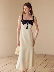 MOTF PREMIUM VESTIDO DE CORTE BIES CON DECORACIÓN DE LAZO - Blanco y Negro - Ver 6