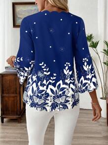 EMERY ROSE Women Loose Floral Bell Sleeve Shirt, Work Blouse