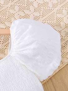 SHEIN Leap Crew Teen Girls Spring Summer White Puff Sleeve Cropped Top With High Waist A-Line Long Skirt Two-Piece Suit, Leisure Vacation Outfit Suitable For Wedding Season