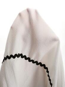 SHEIN EZwear Plus Size White Color Block Floral Trim Long Skirt, Spring/Summer Resort Wear - White - View 7