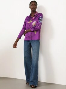 Aveloria Modichic 花卉印花前扣衬衫，女士优雅纽扣长袖衬衫领常规版型常规多色常规袖衬衫女士衬衫，春季/秋季，职业/商务装/工作服 - 彩色 - 查看 3